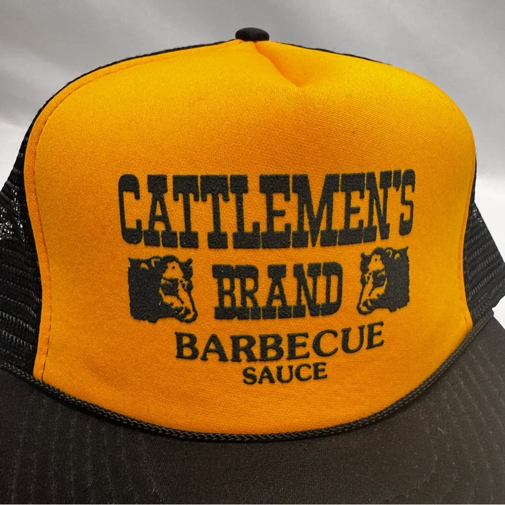 Vintage Cobra Caps Cattlements Brand BBQ Sauce Trucker Hat Yellow Black Snapback